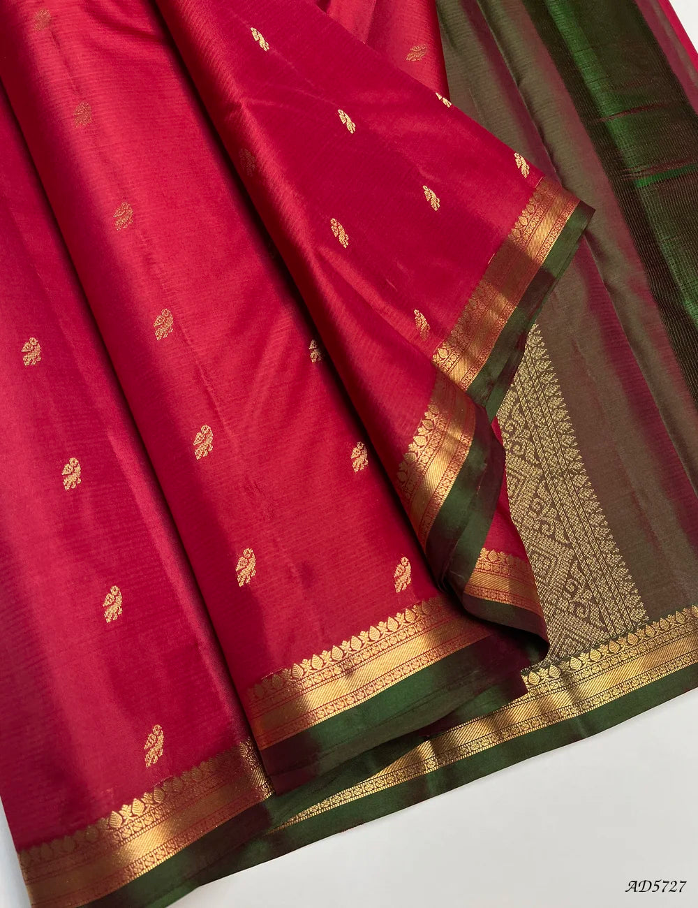 Reddish Pink & Dual Tone green - Kanchi Border Soft Silk Saree Front View