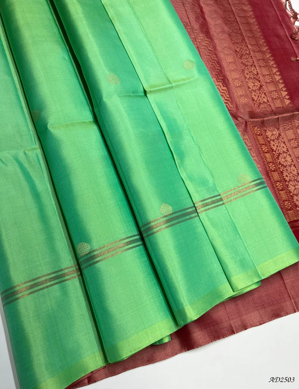 Rexona & Dusty Peach - Soft Silk Saree Front View