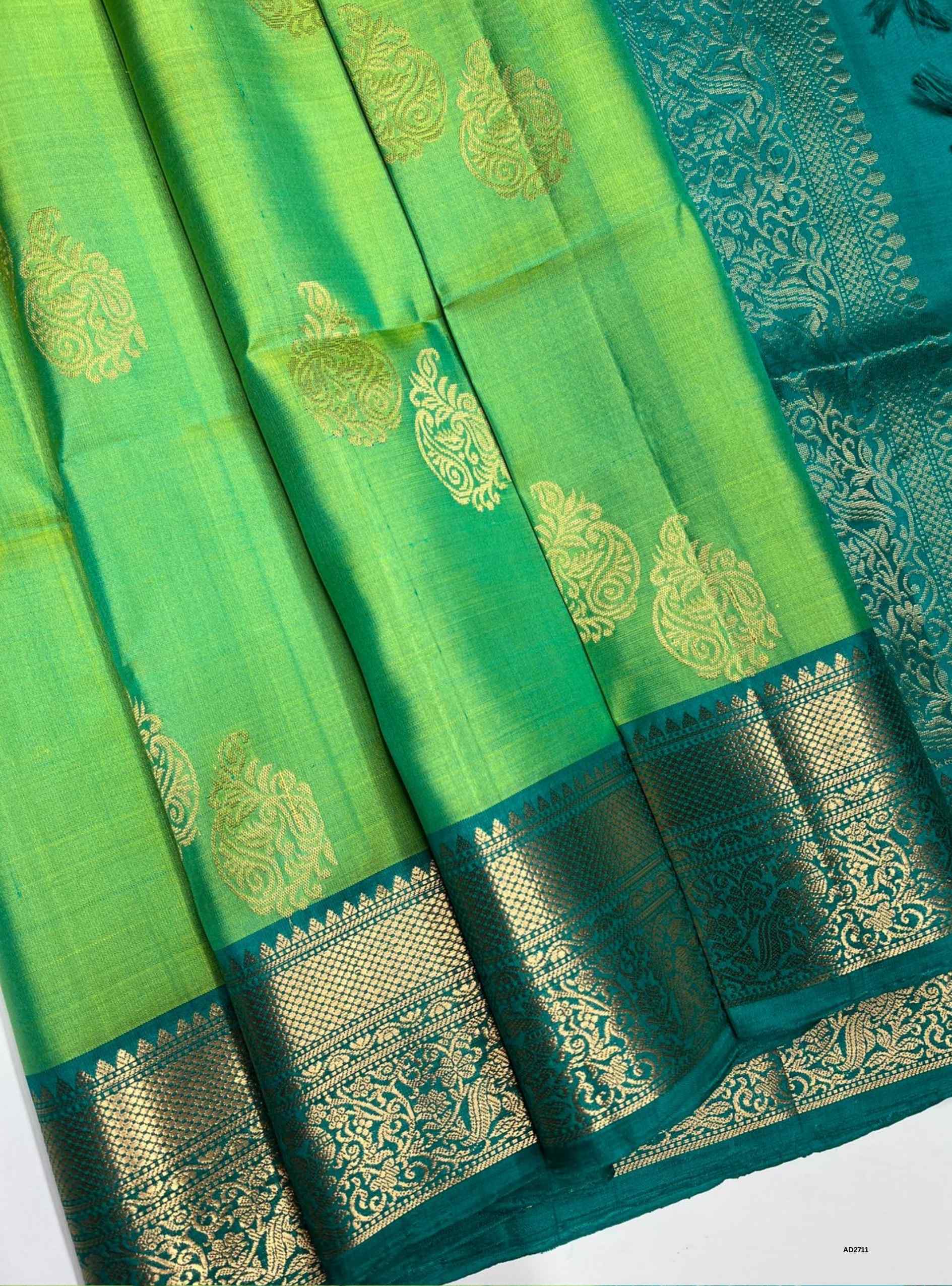 Rexona and Rama Green Jacquard Border Soft Silk Saree with gold zari motifs.