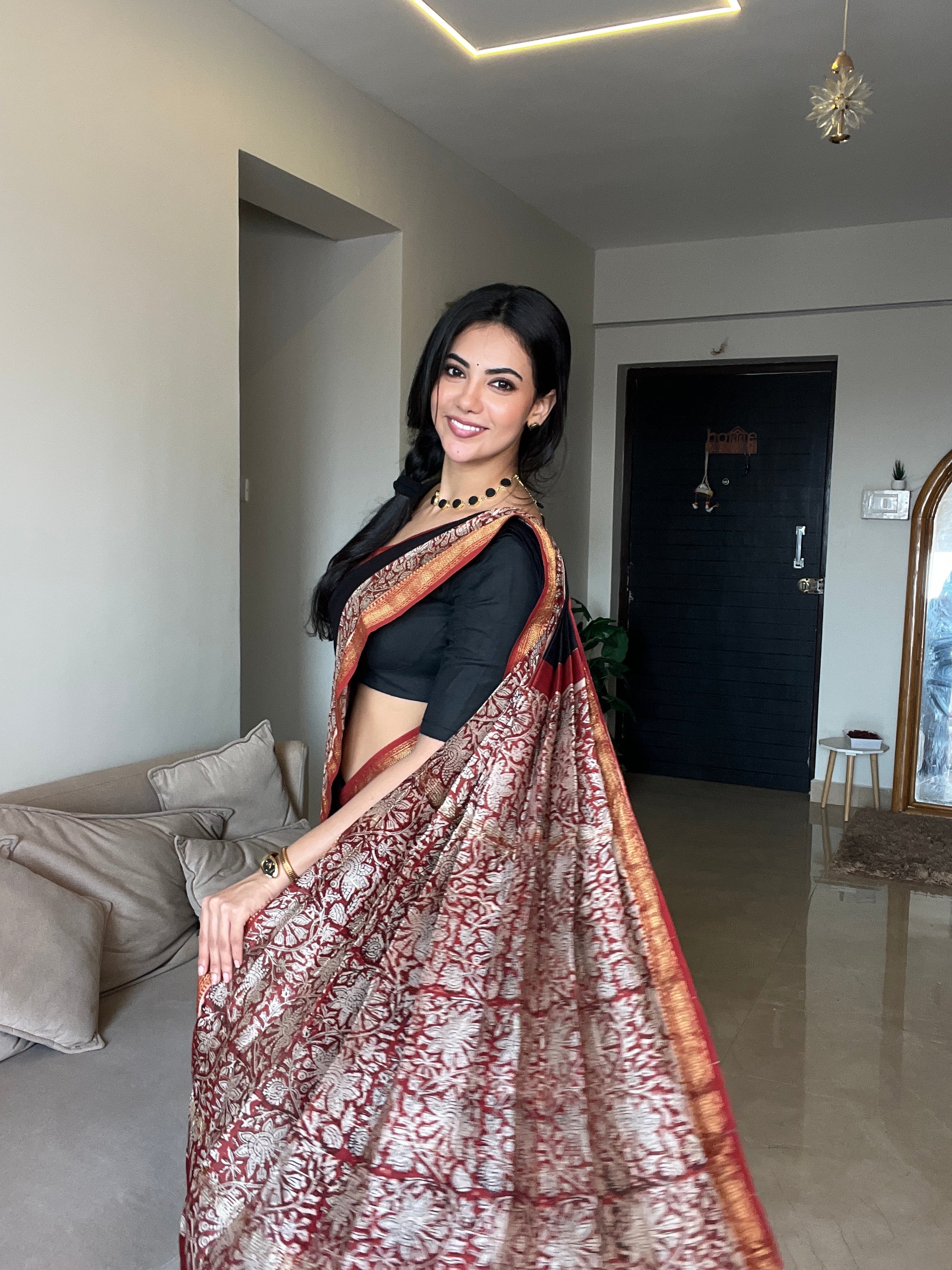 Black - Maheshwari Silk Cotton Saree