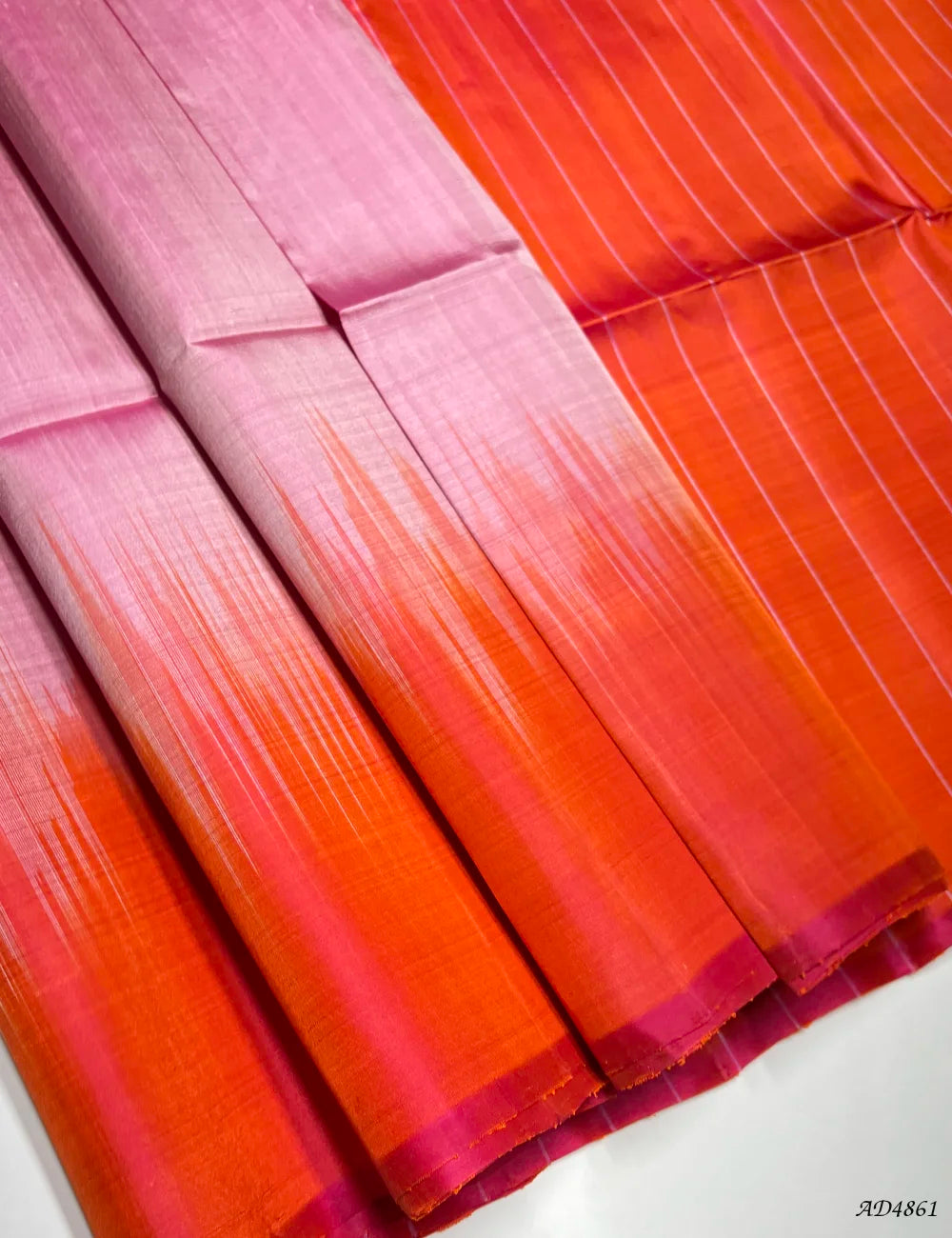 Rose MIlk & Orange - Plain Contrast Soft Silk Saree Front View