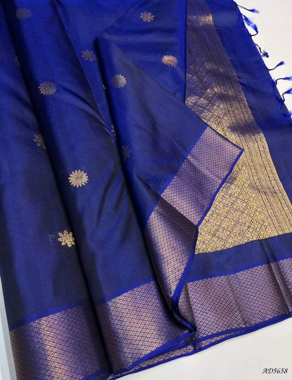 Royal Blue - Kanchi Border Soft Silk Saree Front View
