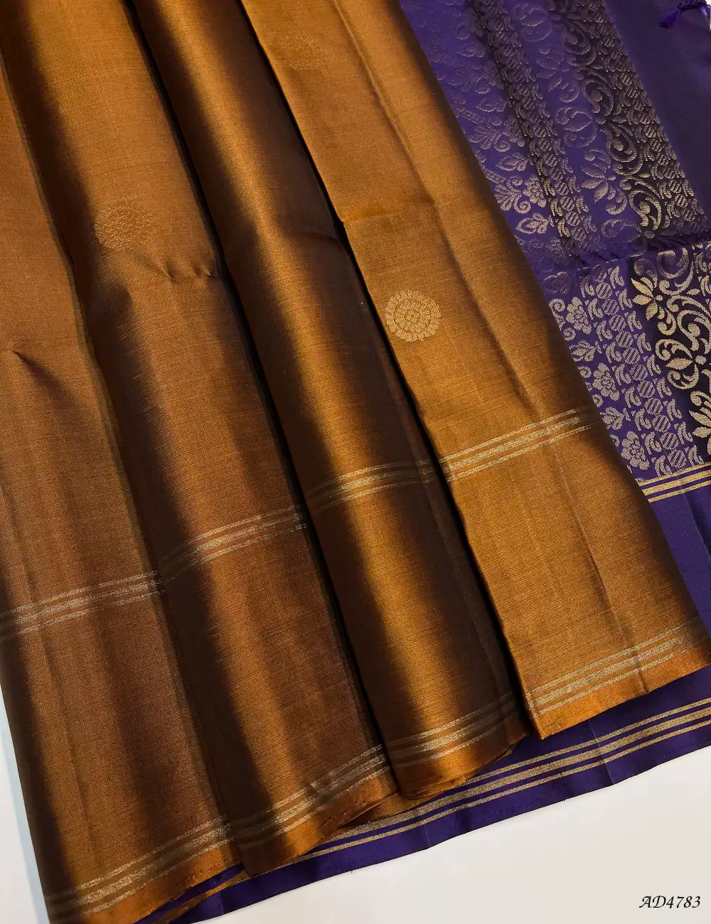 Saddle Brown & Purple - Soft Silk Saree Front View