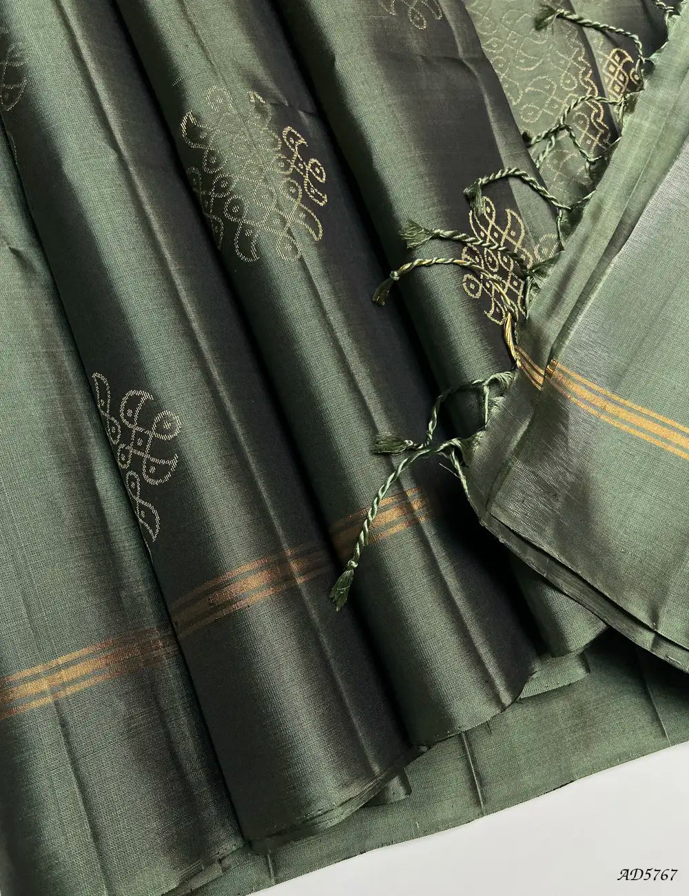 Sage Green - Kolam Soft Silk Saree Front View
