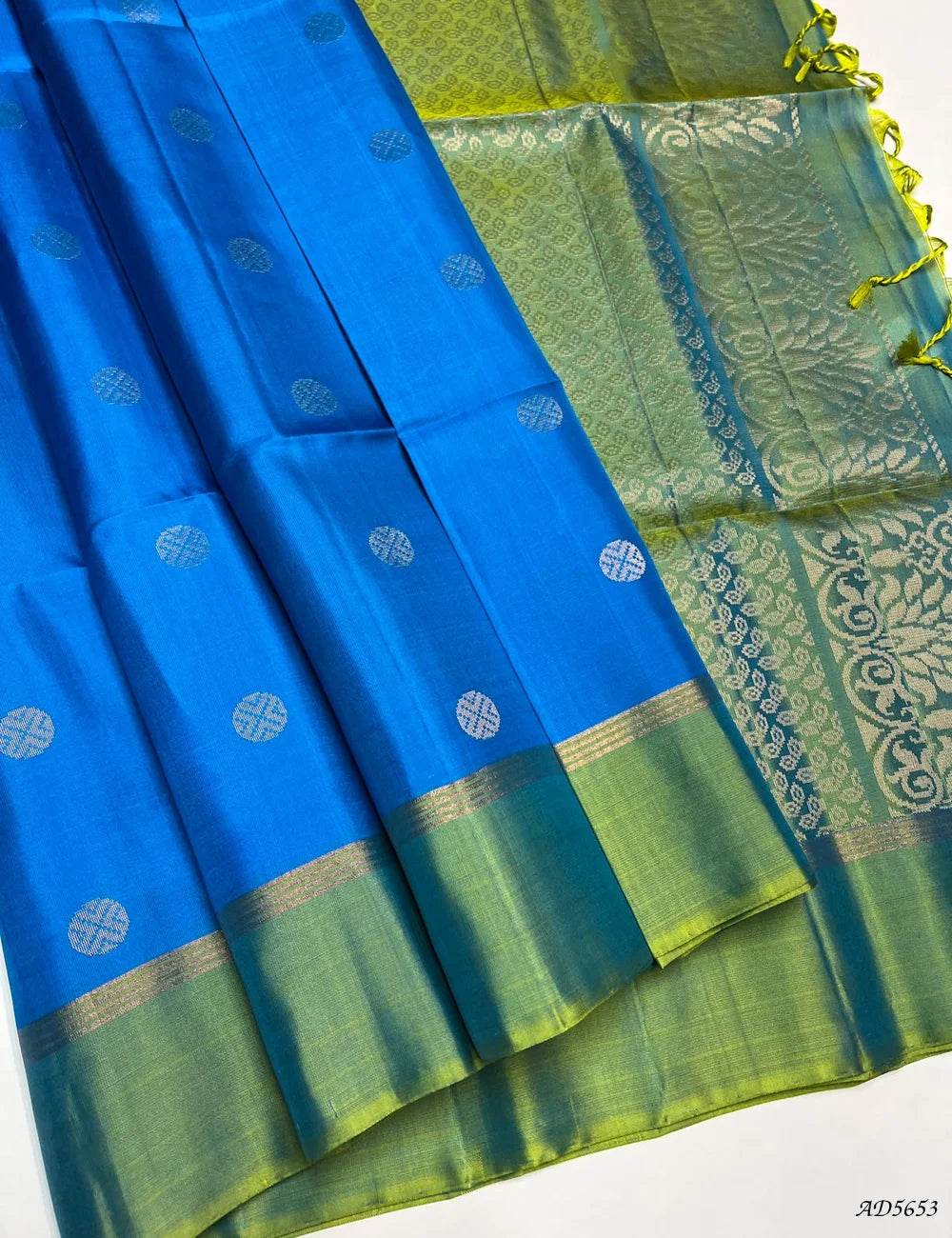 Sky Blue & Green - Soft Silk Saree Front View