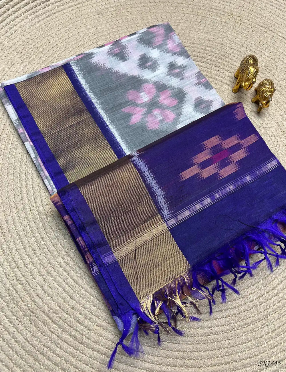 Sliver Grey & Purple - Ikkat Kora Cotton Front View