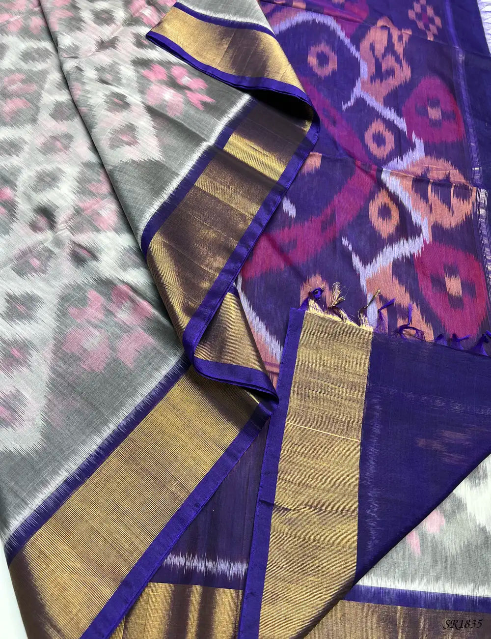 Sliver & Purple - Ikkat Kora Cotton -