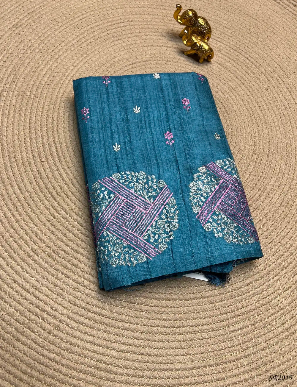 Teal Blue - Semi Tussar Saree Front View