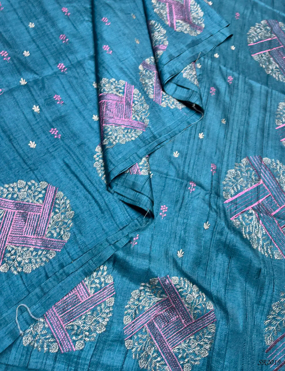 Teal Blue - Semi Tussar Saree Pallu View