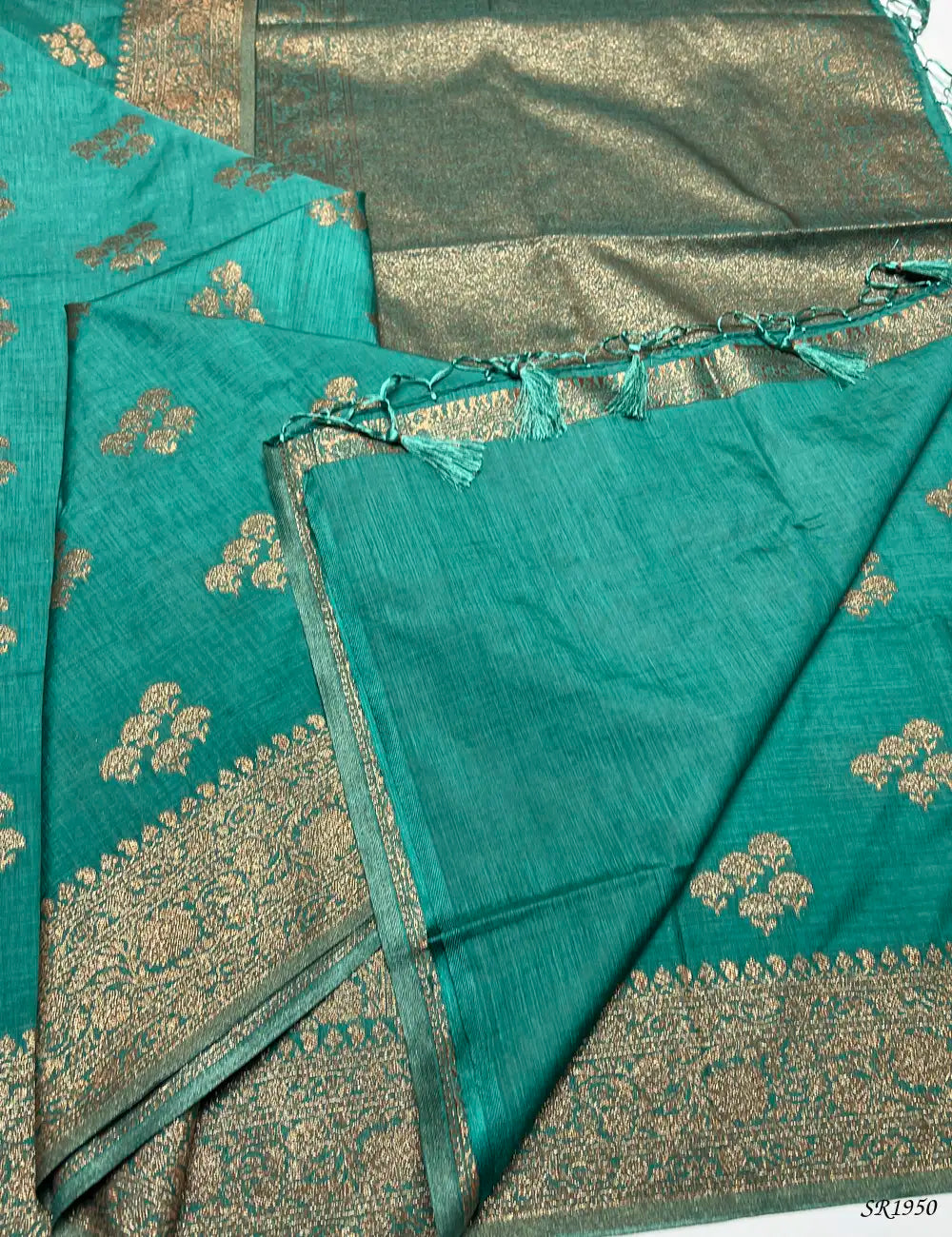 Teal Green - Semi Raw Silk Saree -