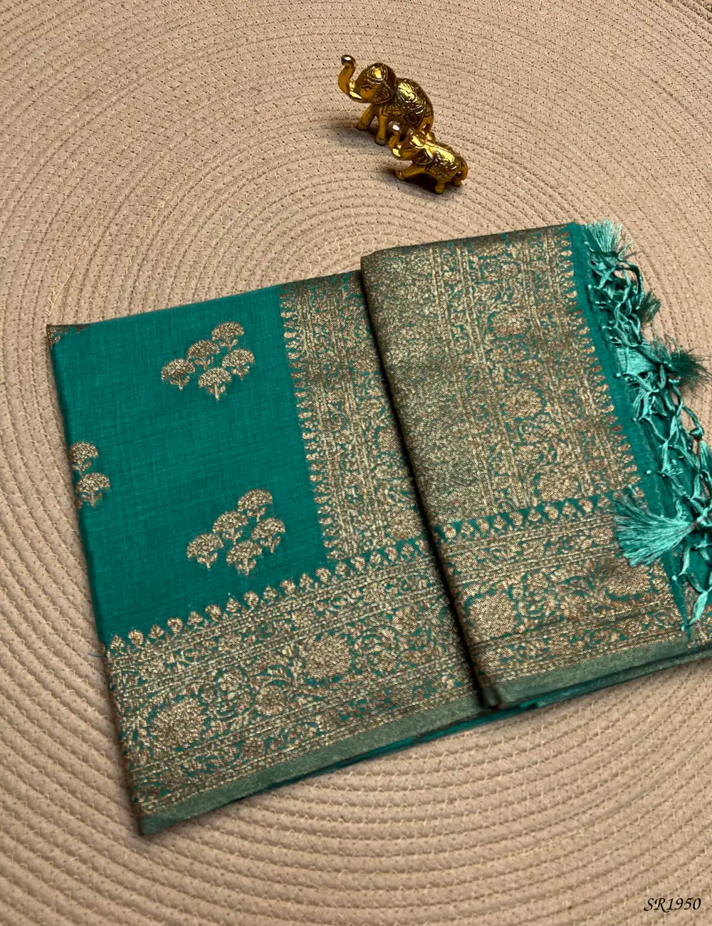Teal Green - Semi Raw Silk Saree Front View