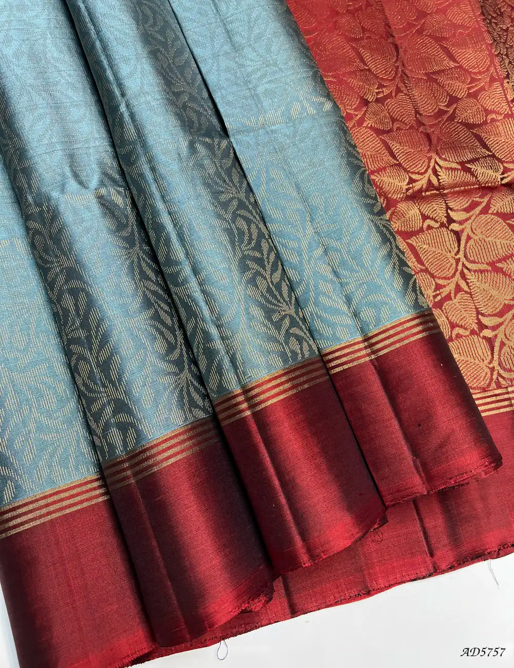 Teal & Maroon - Soft Silk Bridal Saree Front View