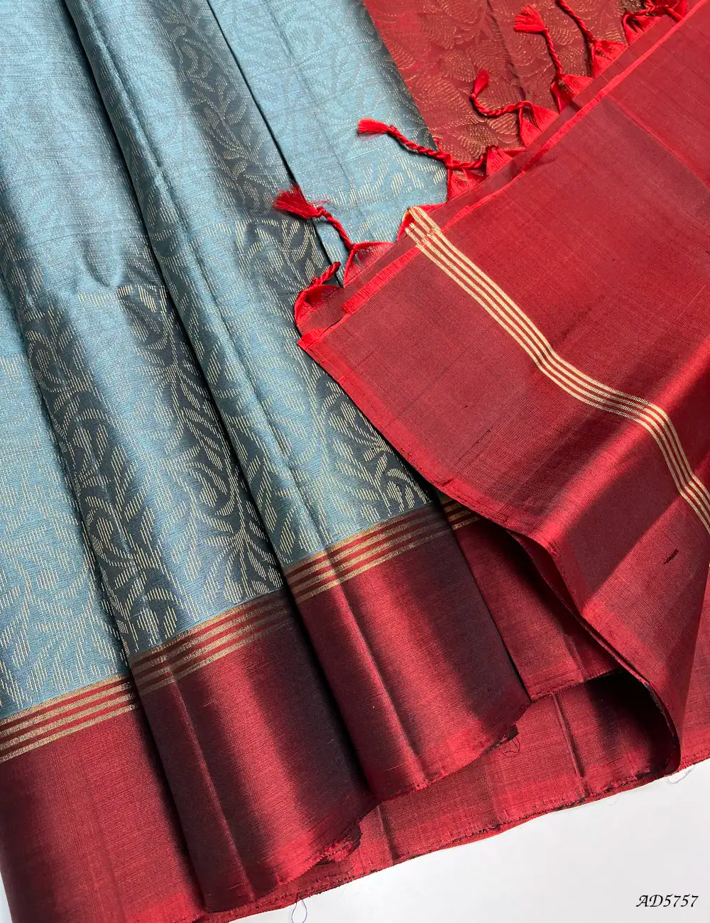 Teal & Maroon - Soft Silk Bridal Saree Pallu View