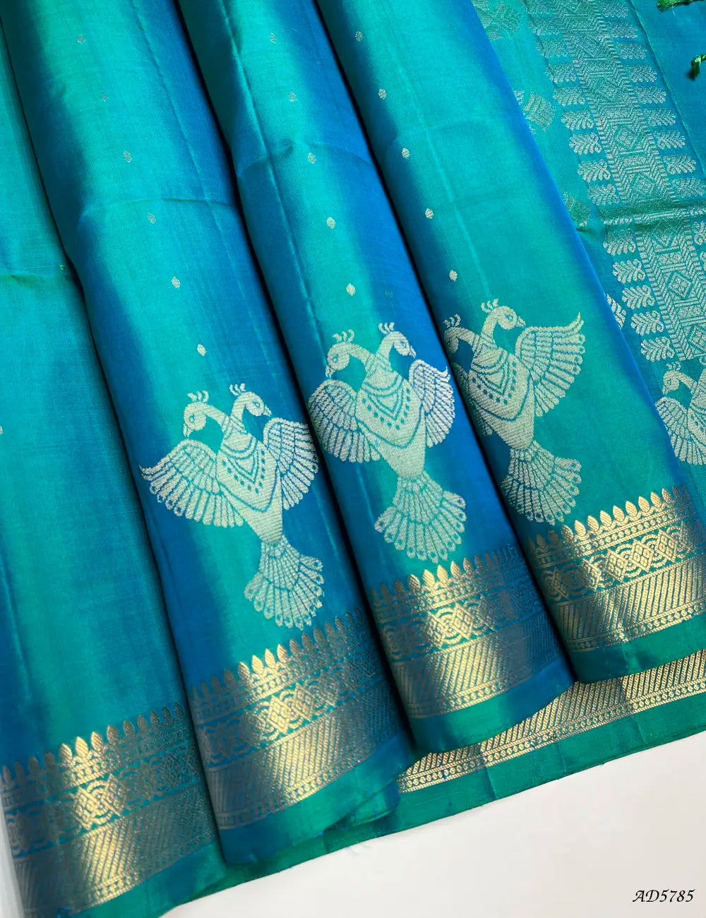 Tiffany Blue - Kanchi Border Soft Silk Saree Front View