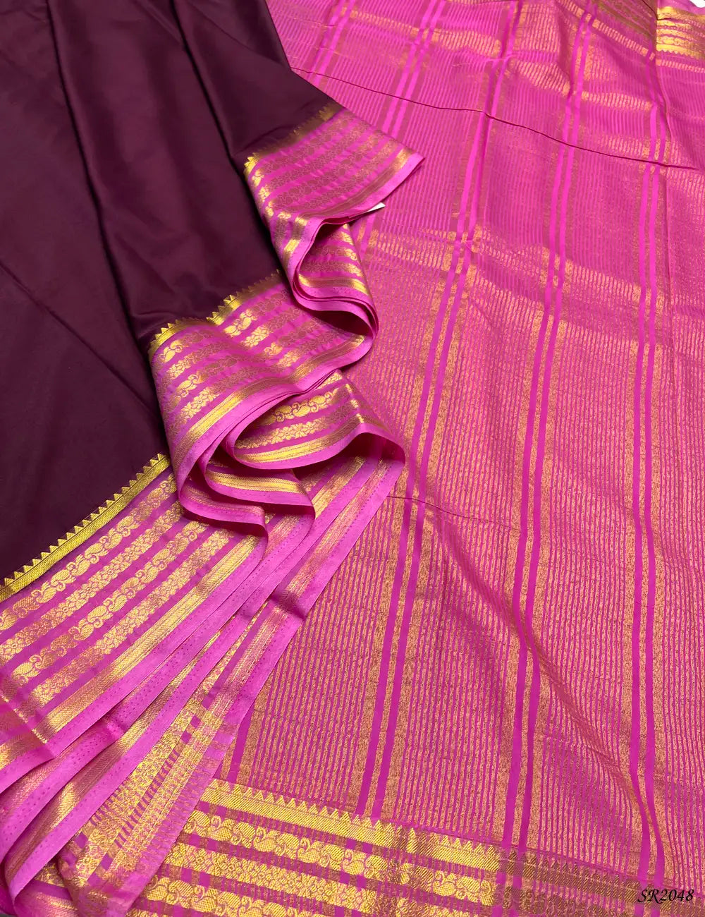 Wine & Pink - Mysore Crepe Saree Pallu View