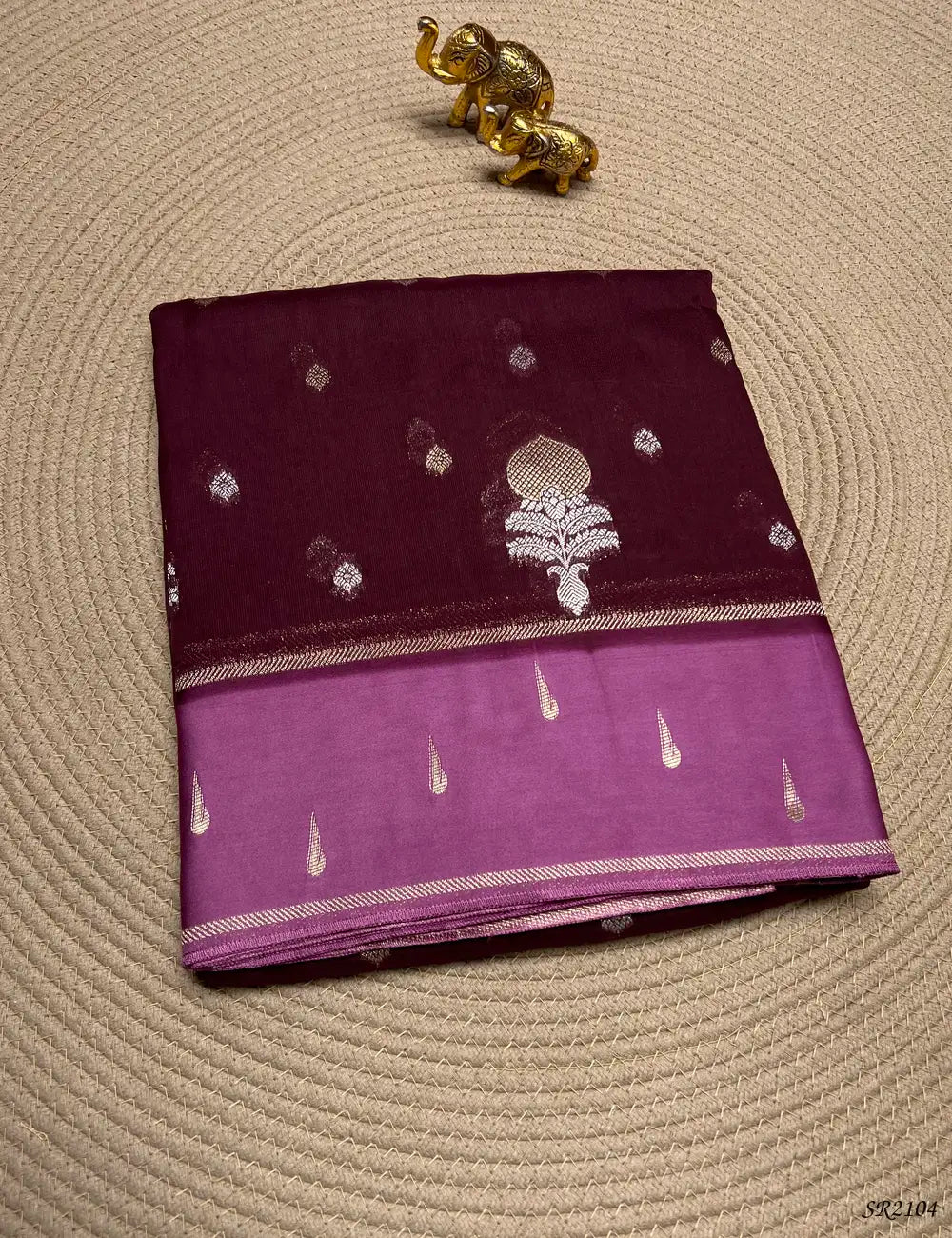 Wine & Pink - Viscose Silk Saree Front View
