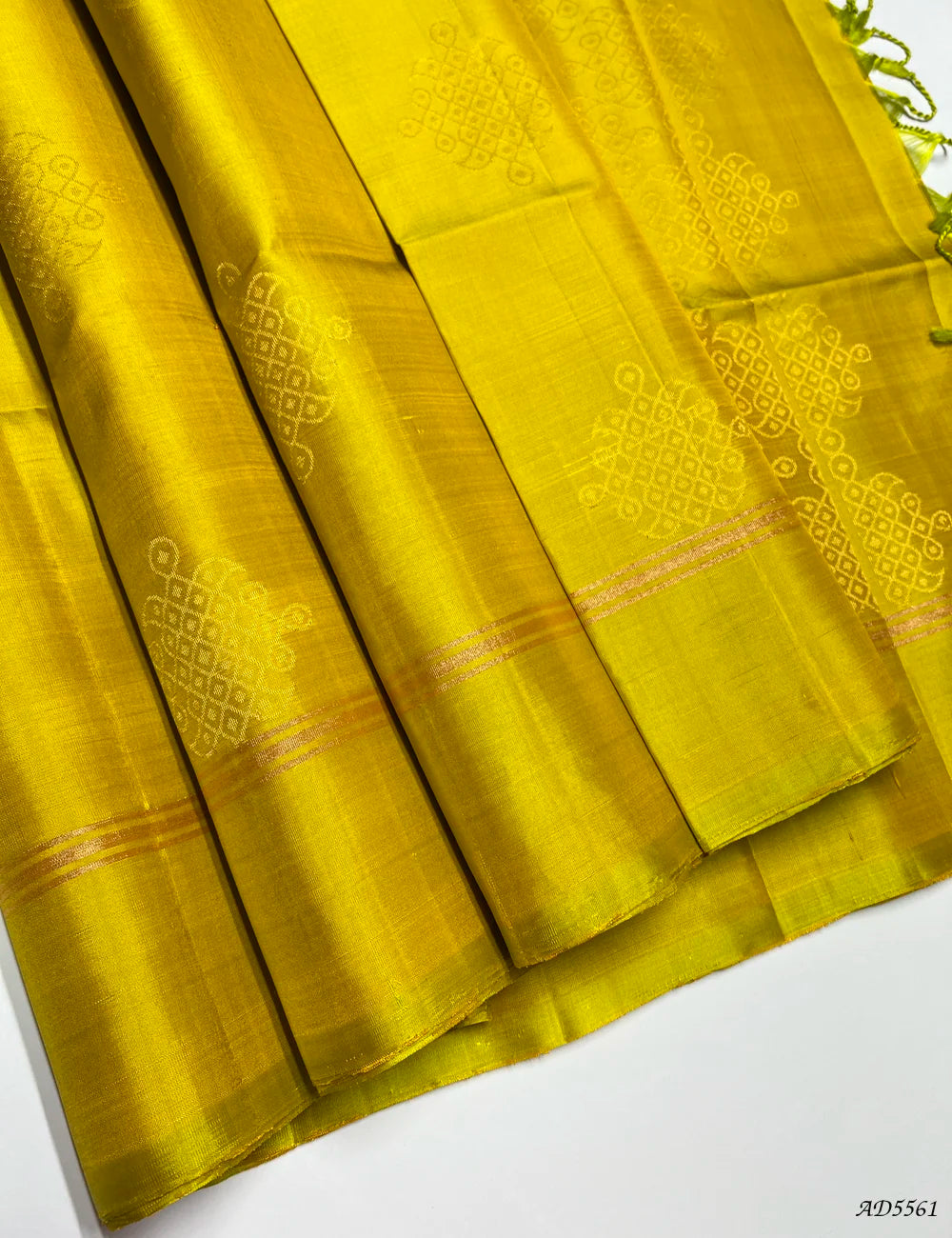 Yellow Green - Kolam Soft Silk Saree Front View