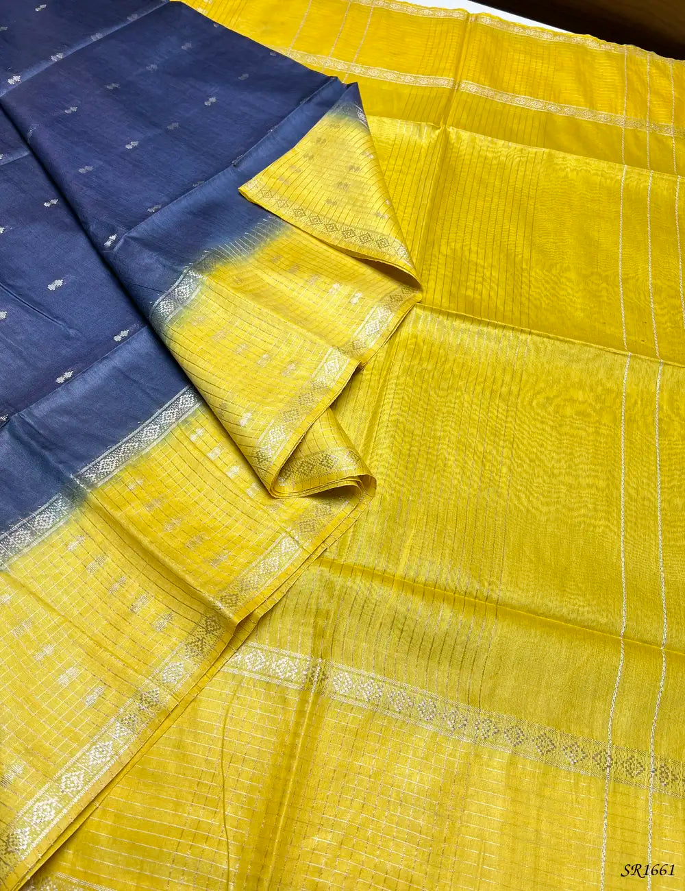 Yellow & Grey - Semi Tissue Saree Front View