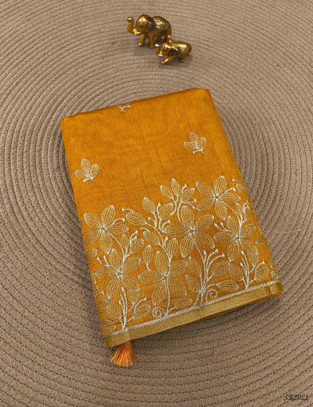 Yellow - Kota With Embroidery Saree Front View