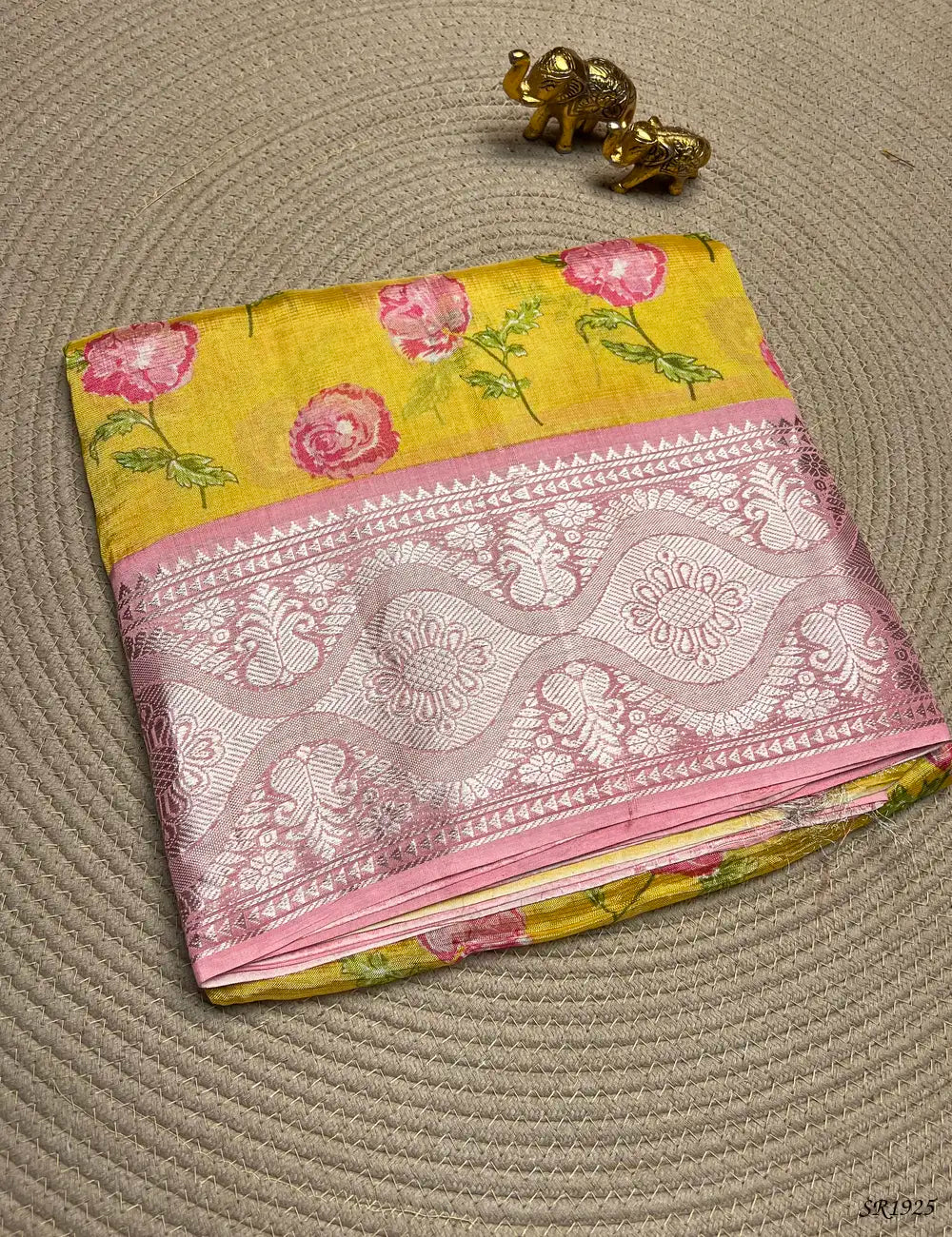 Yellow - Mangalagiri Silk Saree Front View