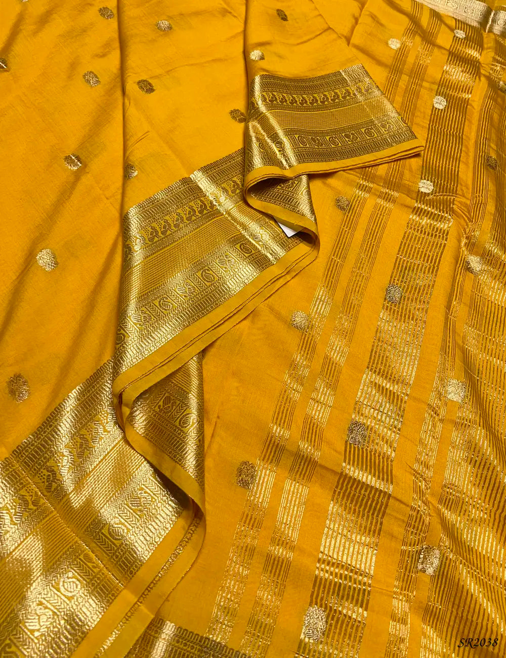 Yellow - Viscose Saree Pallu View